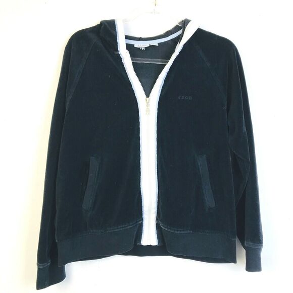 Izod Movement Hoodie Jacket Womens Medium Black Velour Casual Zip Front Classic - Picture 1 of 7